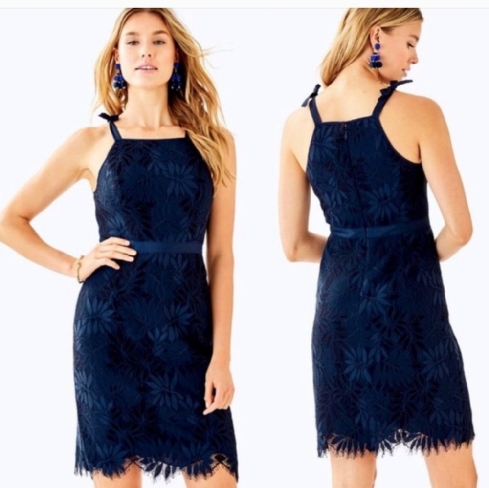 LILLY PULITZER KAYLEIGH SCALLOPED LACE SHIFT DRESS NAVY 29903 Size 6 NWT